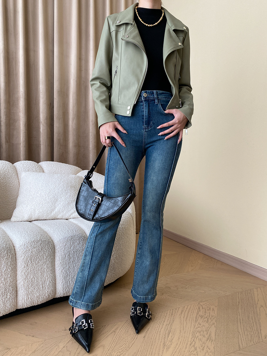 司南 时髦斜门襟拉链设计感 超模机车风皮衣夹克外套高级 SN4227详情35