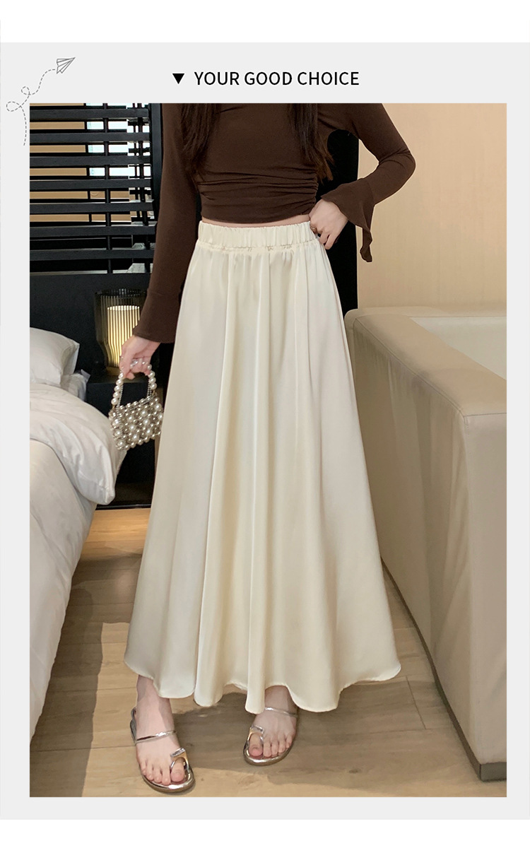 French acetate satin half skirt for women 2024 Spring/Summer pleated long skirt with elastic and tight waist, A-line large swing umbrella skirt pic 41