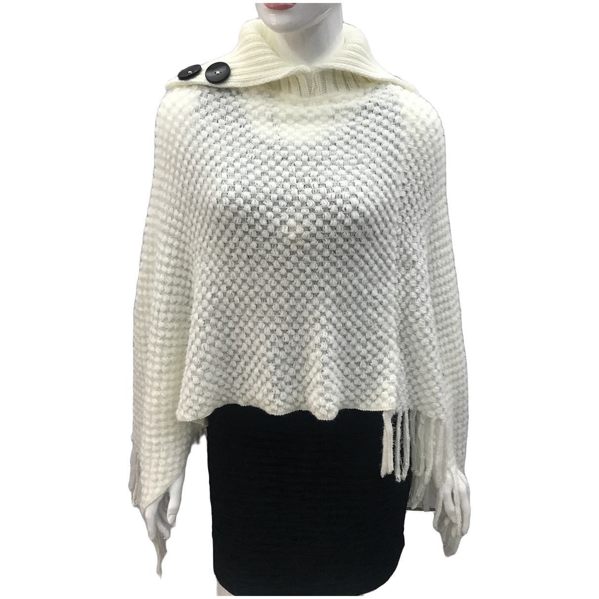 秋冬新款高领纽扣流苏女款斗篷披肩冬季保暖斗篷欧美时尚针织衫详情32