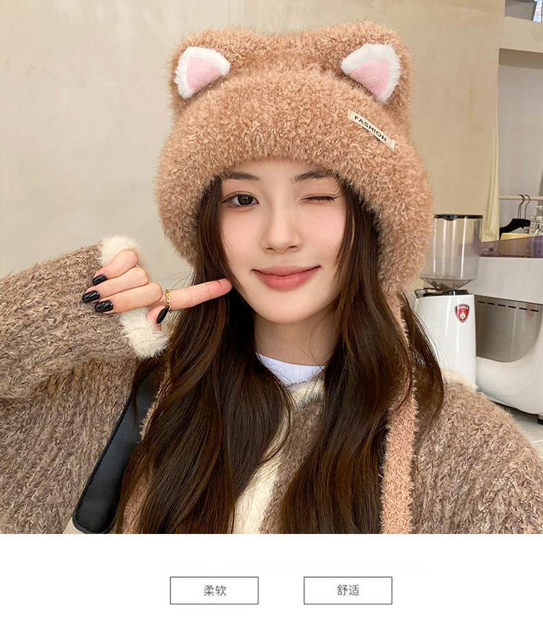 Brand [Sondona] Woolen hat, suitable for all ages, new winter style for women, cartoon and cute little cat, knitted woolen faux rabbit fur, warm ear-protecting hood pic 20