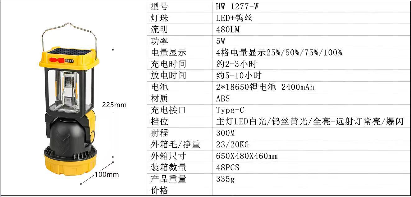 New LED solar multi-functional camping hanging lamp, tungsten filament multi-speed adjustable outdoor strong light emergency lamp, hand-held lamp pic 2