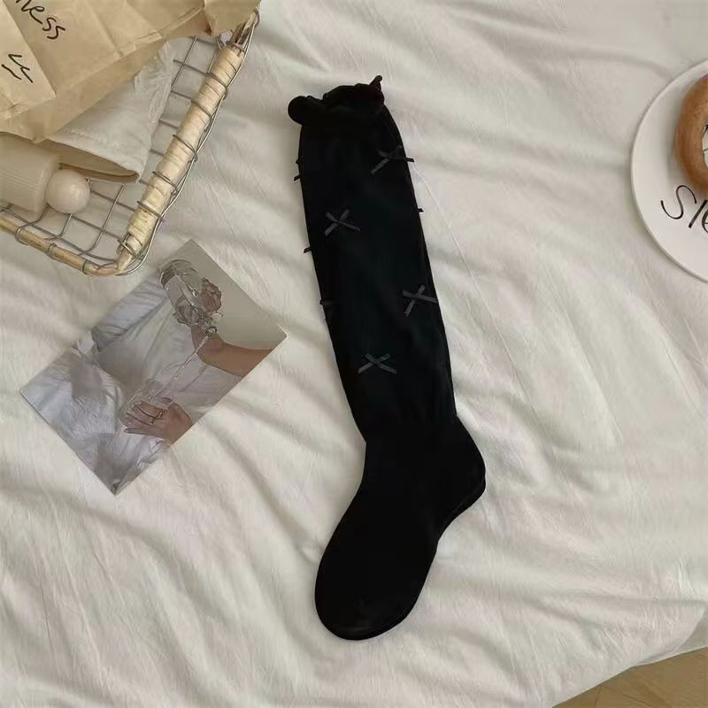 芭蕾风蝴蝶结jk洛丽塔袜子女过膝白色夏天防滑小腿堆堆袜无骨袜子详情4