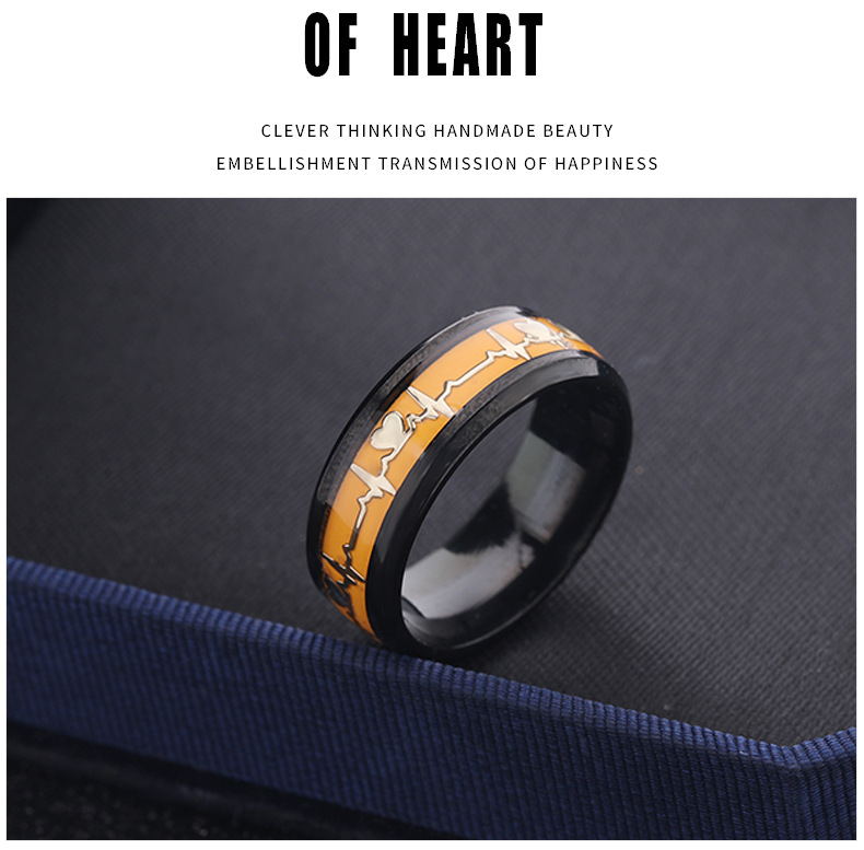 跨境供应 欧美风不锈钢饰品 龙鳞夜光心电图情侣爱心钛钢戒指厂家详情12