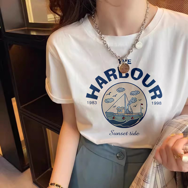 【热销代发】2024纯棉爆款短袖T恤女装ins夏复古潮流印花时尚百搭详情24