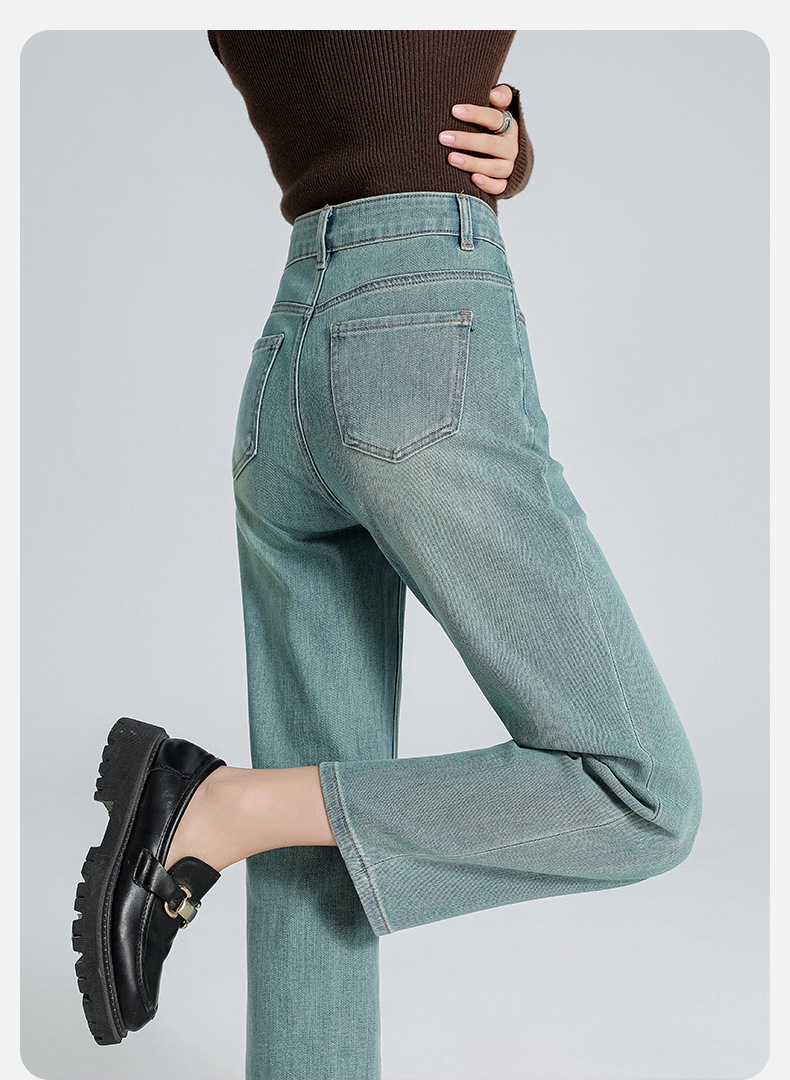 Leica four-sided blue Spring/Summer 2025 new straight-leg pants, Lyocell nine-inch original color high-waited cigarette tube pants for women pic 12