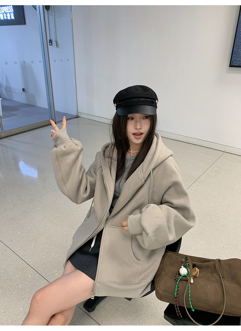 鸿衫重磅卫衣女高级感欧版卫衣开衫春秋宽松显瘦情侣连帽卫衣外套详情25
