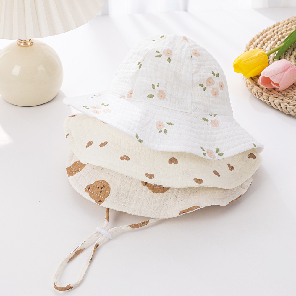 跨级新款婴儿纯棉盆帽欧美宝宝印花渔夫帽双层纱布透气遮阳渔天帽详情6