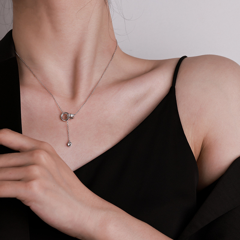 925 silver interlocking tassel pendant, light luxury and niche design sense, collarbone chain, simple ins cold style necklace pic 6