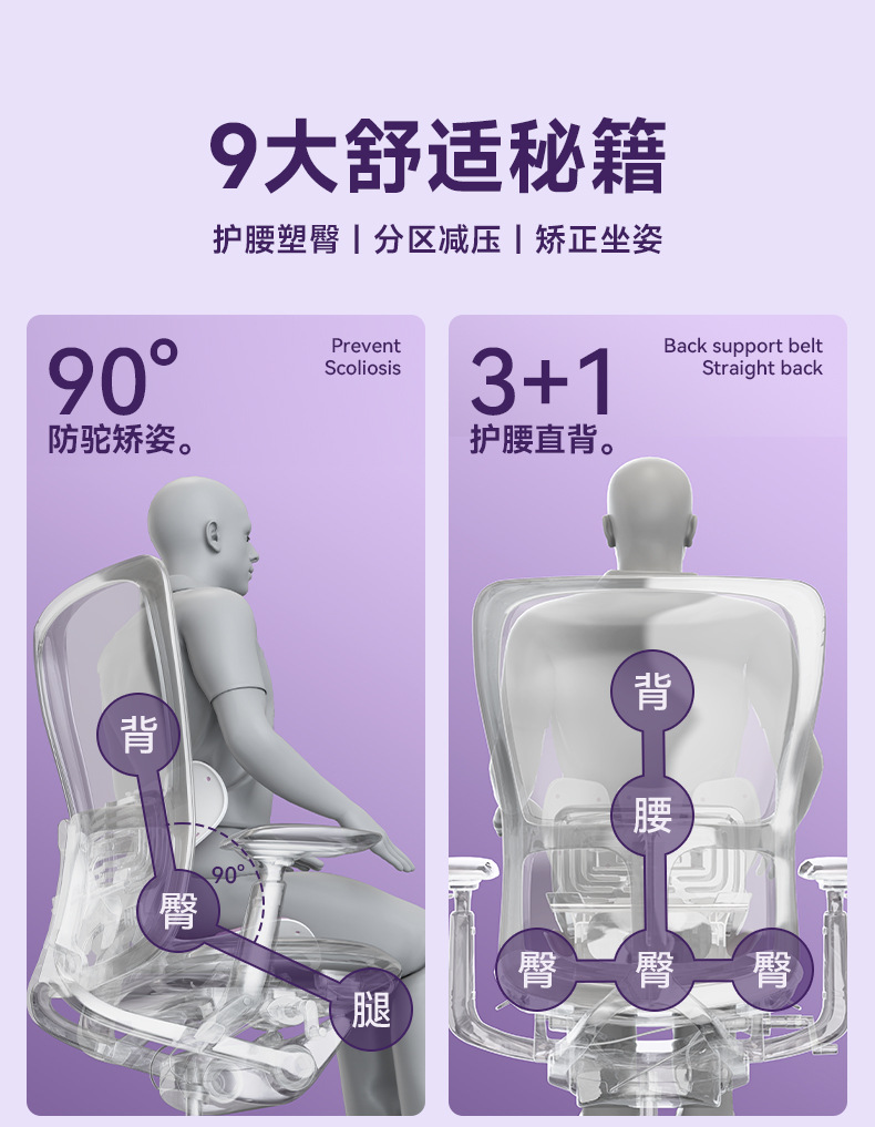 Foldable ergonomic lumbar support seat cushion high load-bearing backrest chair integrated office auxiliary lumbar support sitting chair pic 2