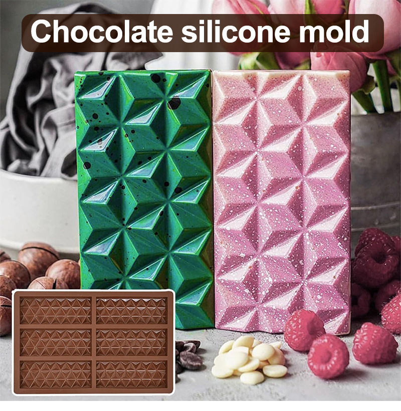 Best-selling silicone 6-row rectangular small triangular chocolate mold, non-stick and easy-to-demold food-grade chocolate mold pic 3
