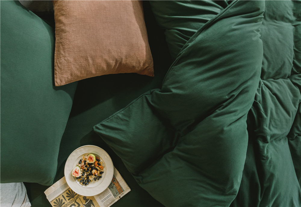 ins Japanese-style solid color all-cotton knitted cotton four-piece set, skin-friendly nude sleeping plain double-layer Indian cotton bed sheet pic 9