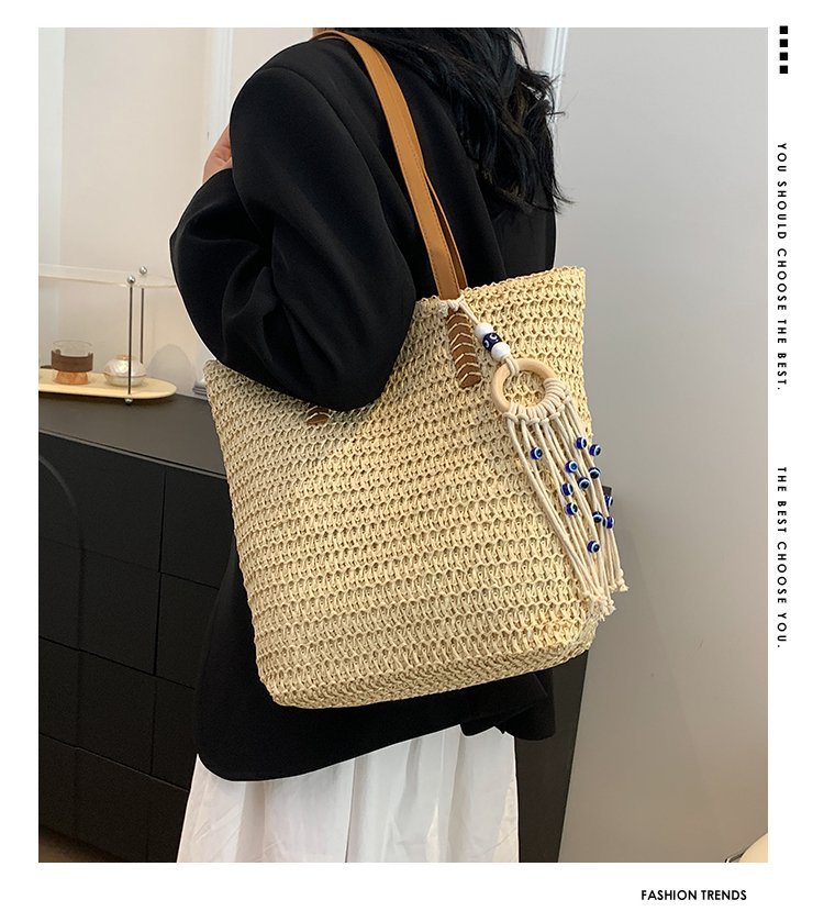 2024时尚新款沙滩草编大容量包包女单肩包百搭洋气编织旅行托特包详情7