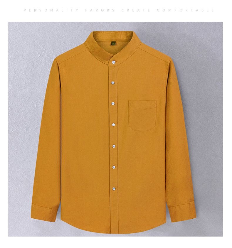 New pure cotton stand-up collar Oxford fabric long-sleeved shirt for men, spring and autumn casual solid-color all-cotton no-iron shirt for men pic 21