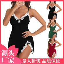 欧美跨境性感花边睡衣诱惑时尚V领露背吊带睡裙仿真丝女士家居服详情17