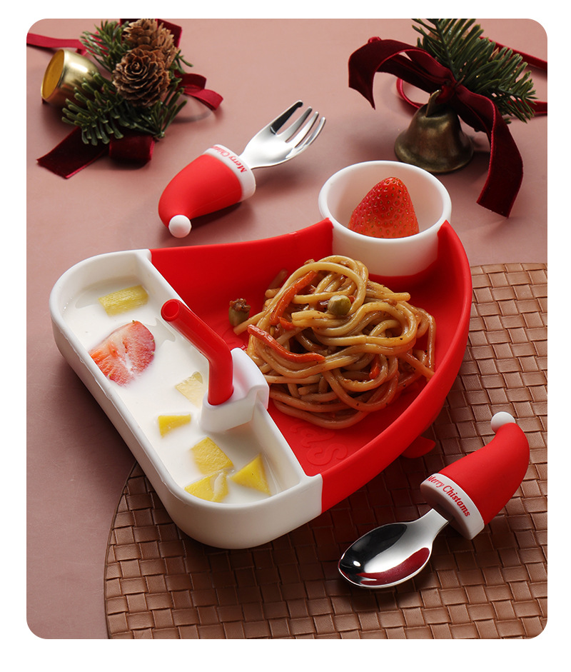 宝宝硅胶餐盘防滑辅食碗分格盘吃饭碗圣诞节儿童餐具礼盒套装批发详情17