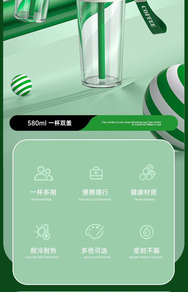 新款高颜值铃兰花双饮塑料杯男女便捷吸管杯大容量耐高温咖啡杯子详情11