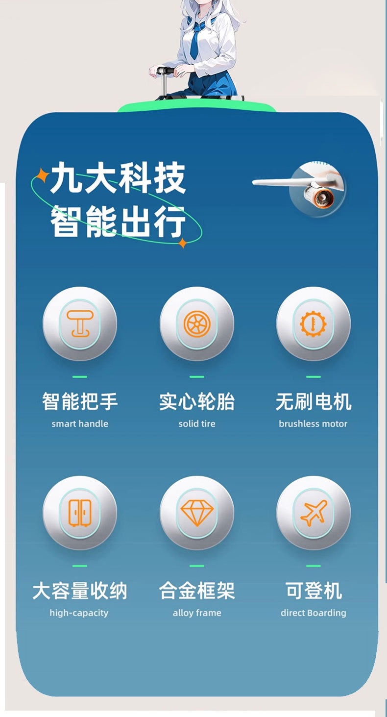 The electric suitcase can be ridden. In 2025, the travel suitcase has an ultra-long battery life. It is a 20-inch carry-on suitcase, a combination suitcase and a handle suitcase pic 10