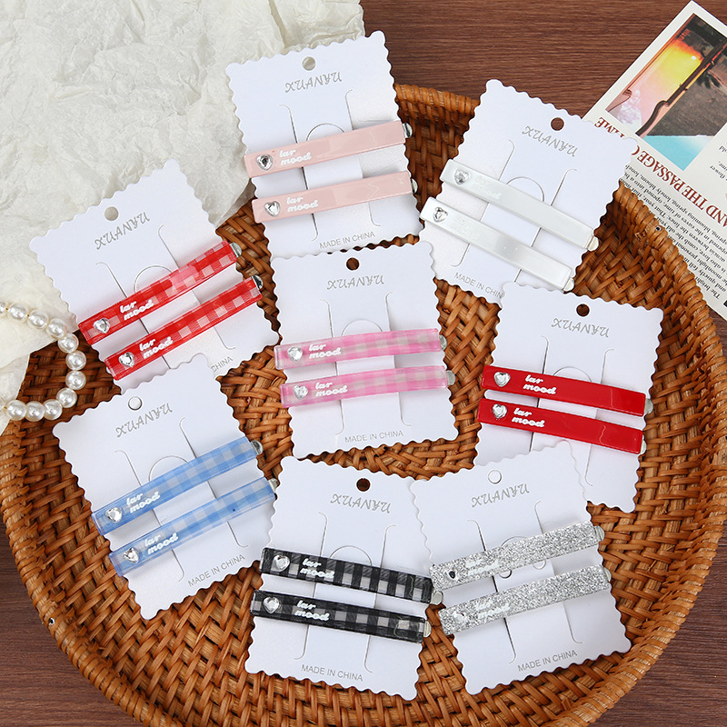 彩色爱心水钻一字发夹 高级感碎发刘海夹侧边夹百搭马尾夹批发详情2