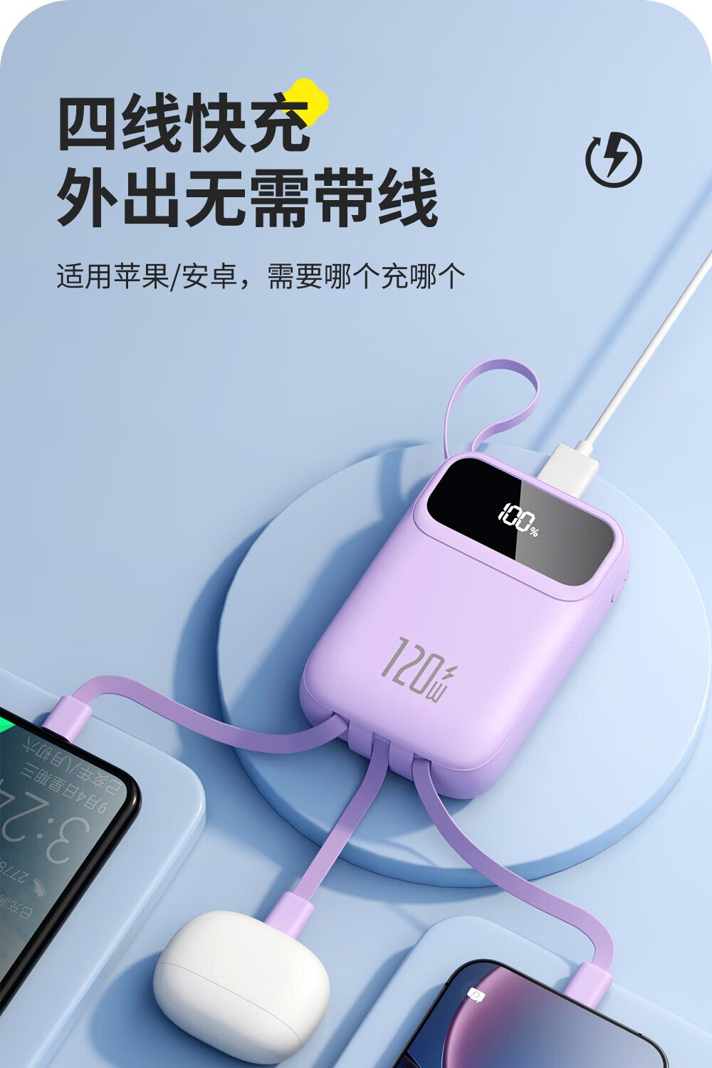 四线移动电源充电宝可上飞机大容量适用小米华为苹果闪充长续航详情4