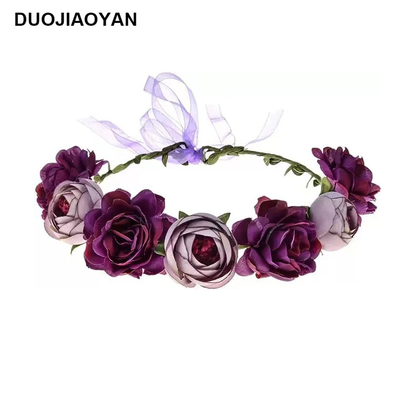 Realistic garland headwear, fabric rose flower bride garland, forest-themed super fairy vacation photography, hair accessory pic 40