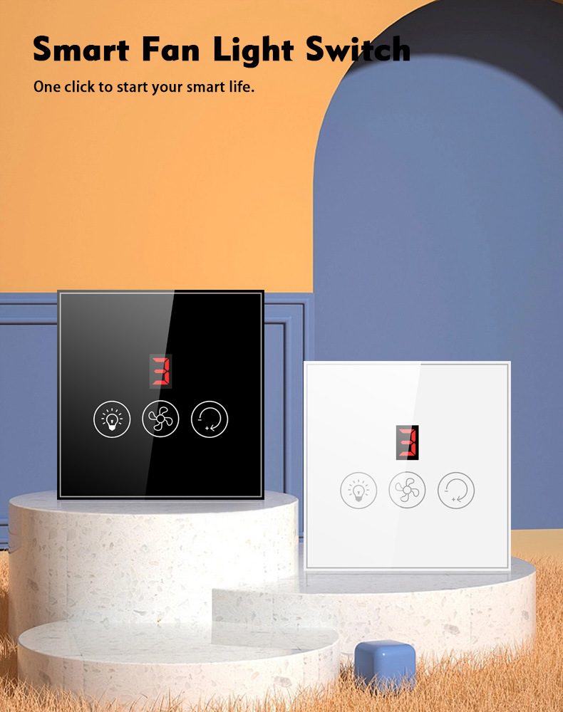 Tuya smart switch, European standard smart switch, WIFI fan light switch, digital display smart switch pic 1