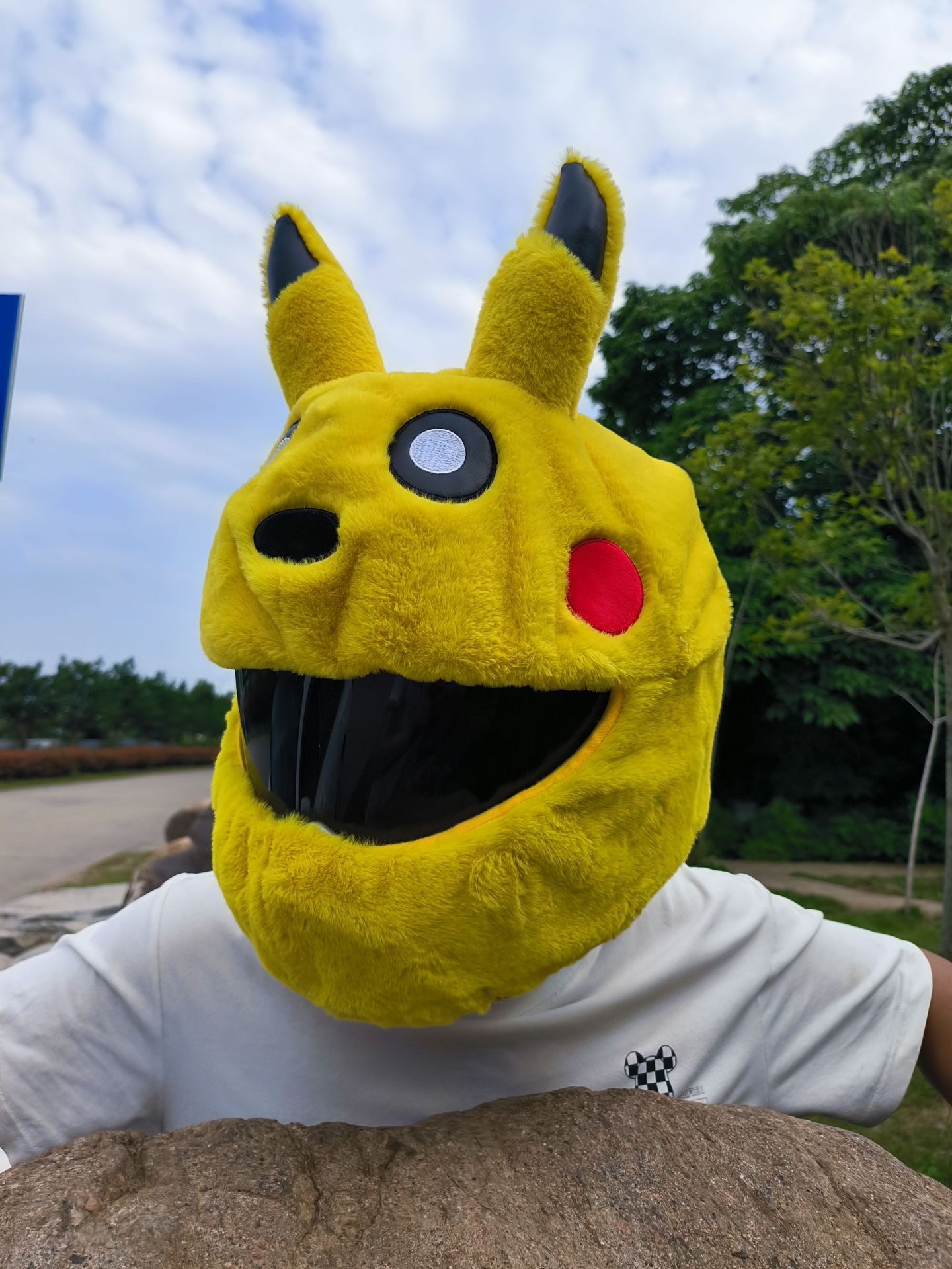 Cartoon outdoor cycling mask, Pikachu plush, personalized and fashionable helmet cover, motorcycle safety helmet protective cover for protection pic 19