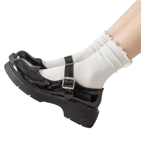Summer Korean mid-calf socks for women, white lace jk socks, spring and autumn black ear-trimmed long calf socks, Japanese style ins trendy socks pic 10