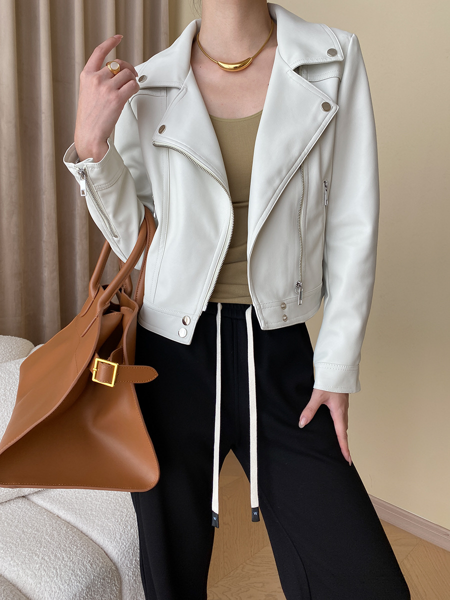 司南 时髦斜门襟拉链设计感 超模机车风皮衣夹克外套高级 SN4227详情53