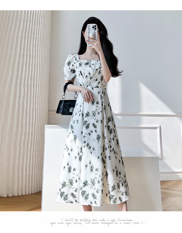 桔梗法式褶皱方领泡泡袖连衣裙女夏季温柔森系初恋奶甜超仙长裙子详情22