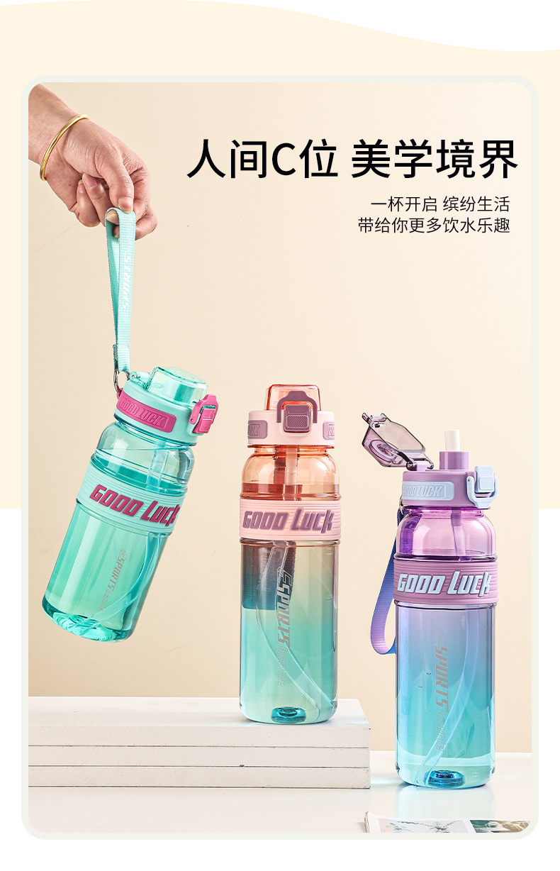 新款渐变透明运动水杯夏季大容量太空杯带盖子学生水瓶便携大水壶详情2