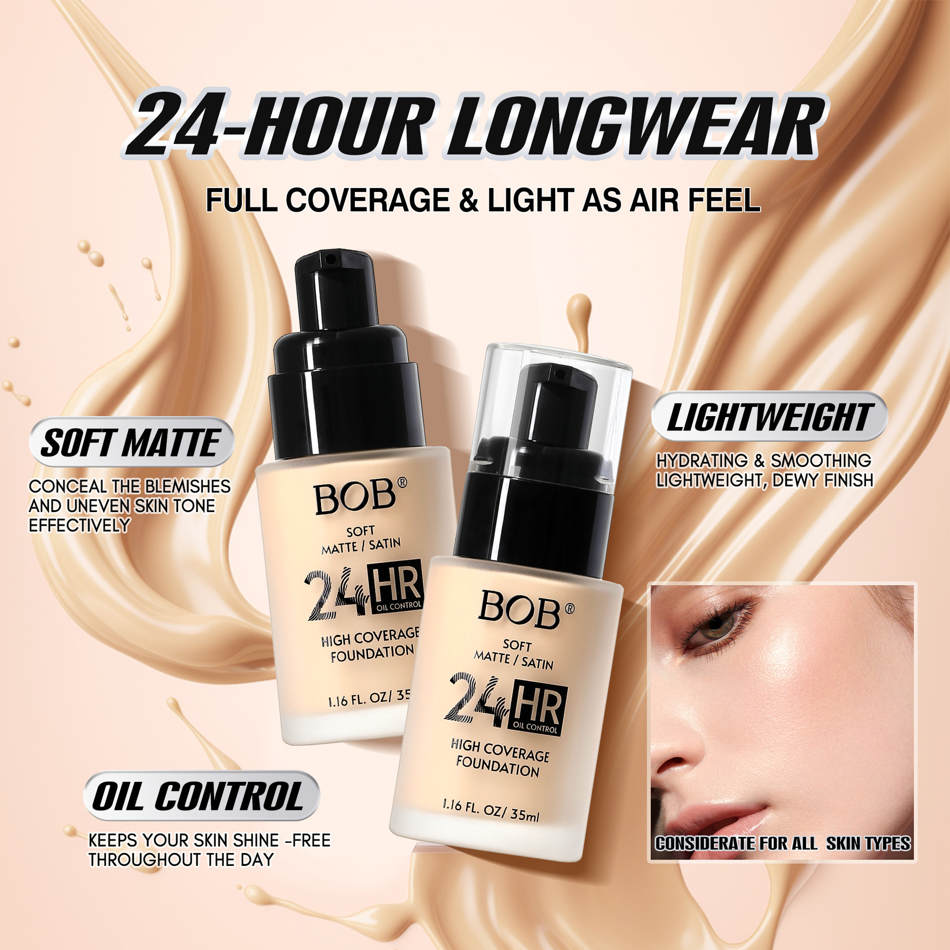Cross-border exclusive bob Matte Concealer Foundation is a long-lasting oil-control and non-smudge blending foundation cream pic 6