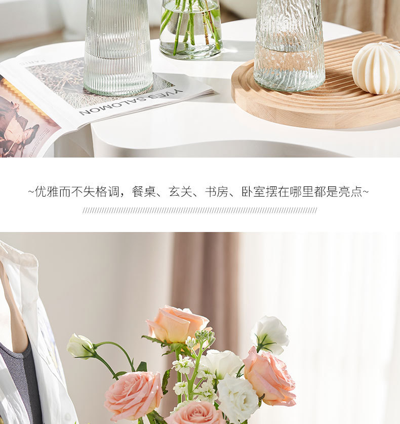 轻奢风透明树纹T型描金玻璃花瓶北欧简约家居装饰摆件干花详情2