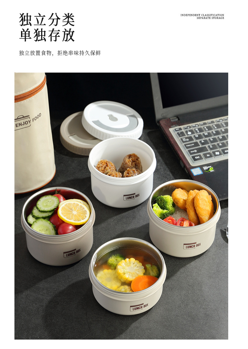 New 316 stainless steel insulated lunch box, sealed round bento box, portable lunch box for office workers and students to bring meals pic 5