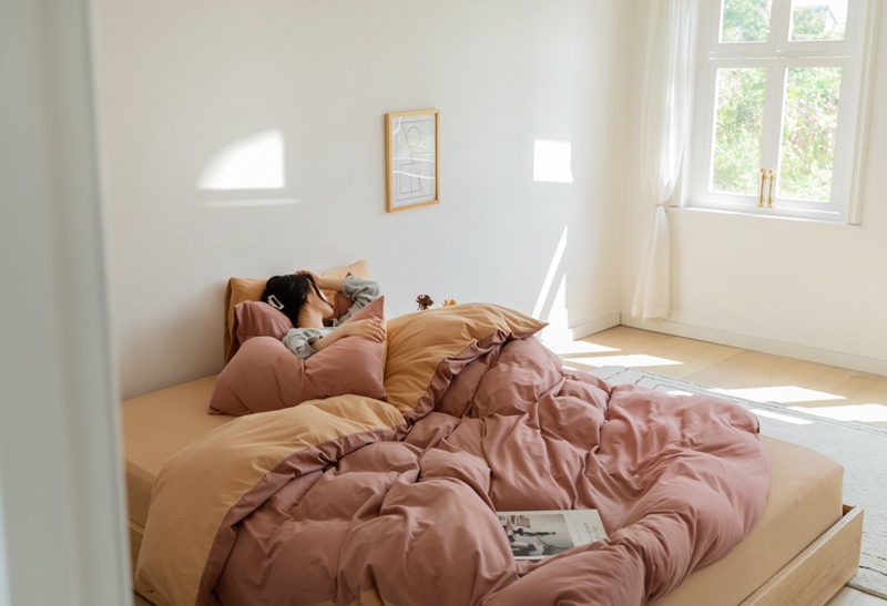 ins Japanese-style solid color all-cotton knitted cotton four-piece set, skin-friendly nude sleeping plain double-layer Indian cotton bed sheet pic 127