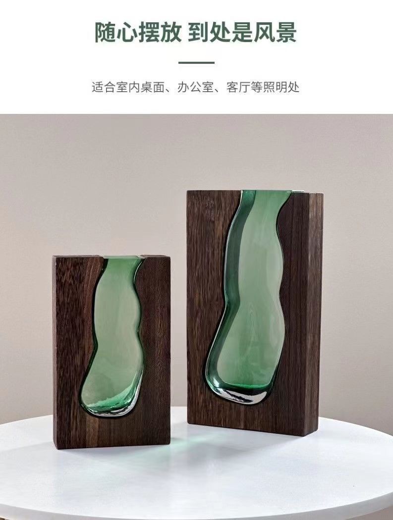 Wholesale of new Chinese-style solid wood glass vases, home designer decoration, home and hotel ornaments, high-end soft furnishings pic 9