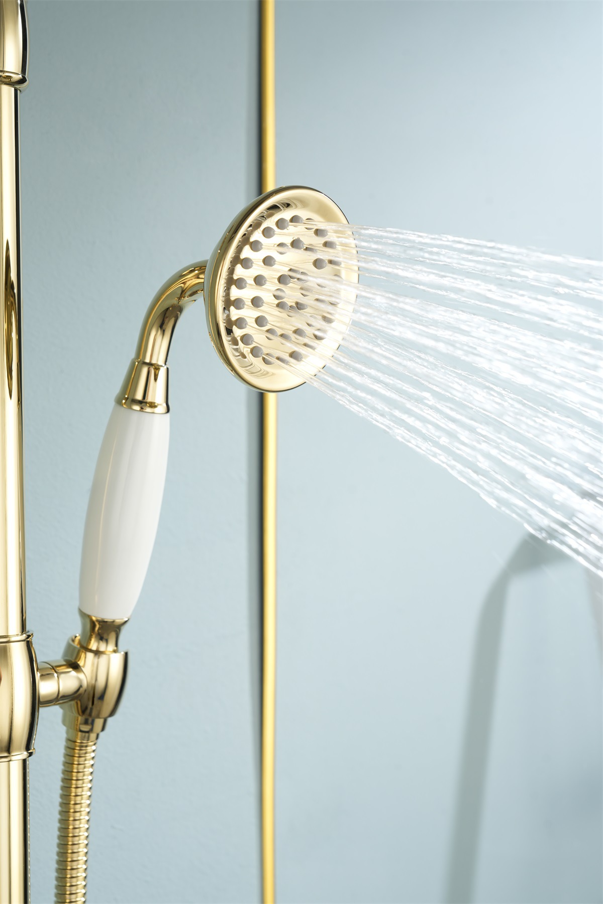 欧式全铜冷热花洒金色淋浴花洒挂墙式龙头卫生间升降增压混水阀详情8