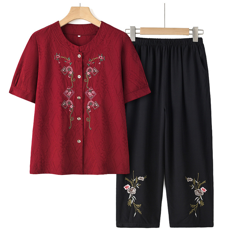 奶奶夏装短袖棉麻套装中老年人女装开衫唐装老人太太衣服妈妈衬衫详情12