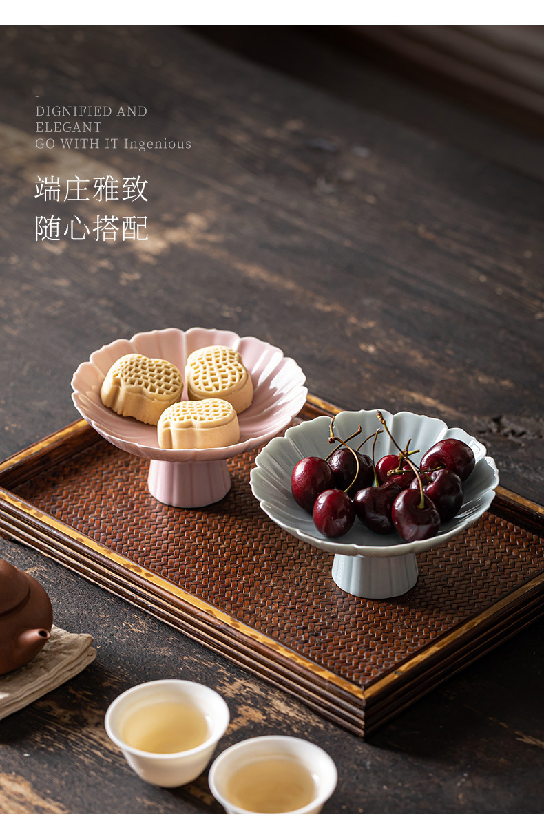 陶瓷家用水果盘中式高脚茶点盘小号茶几点心盘复古禅意干果坚果碟详情2