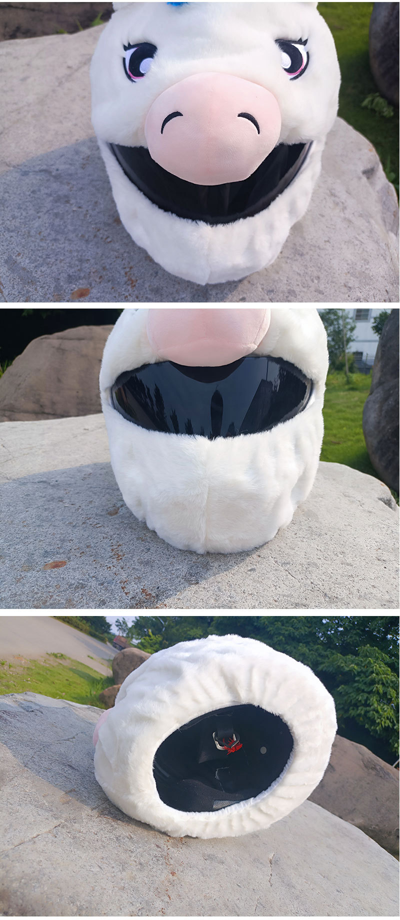 动物型可爱独角兽头盔帽装饰摩托机车毛绒套个性卡通炸街骑行详情9