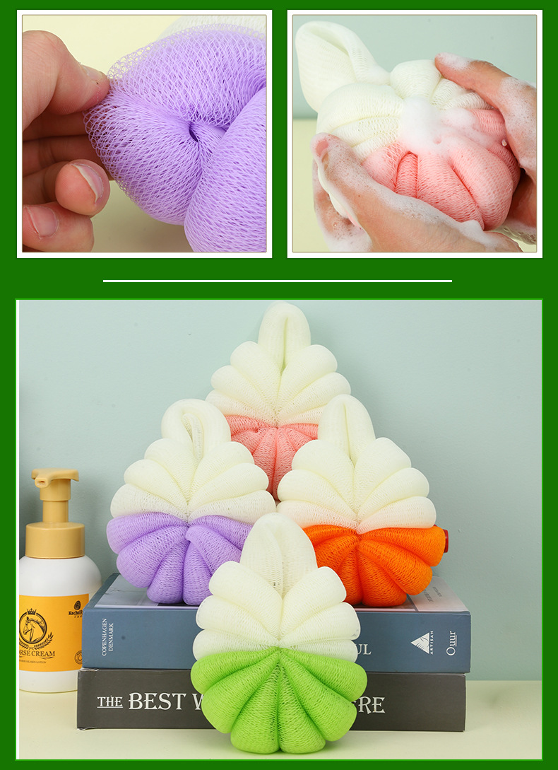 纯彩乌龟球沐浴条家用洗澡沐浴球搓澡巾搓背条起泡网浴球花详情13