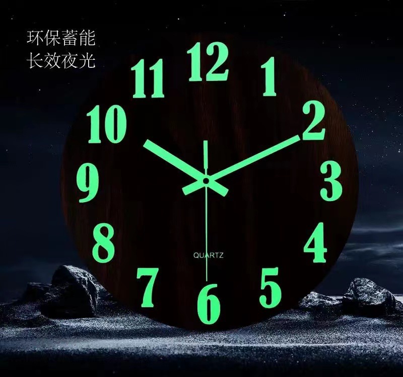 MDF夜光静音挂钟创意卧室客厅简约发光石英钟纤板木质时钟表批发详情12