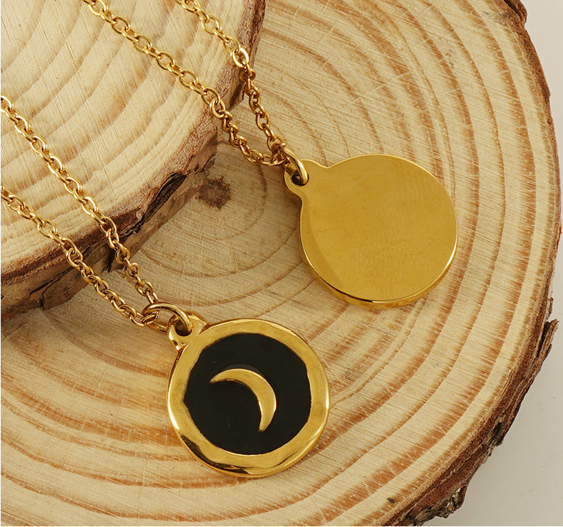New cross-border European and American oil drop enamel moon pendant for women, a niche design, cold and trendy, cool couple necklace for women pic 20