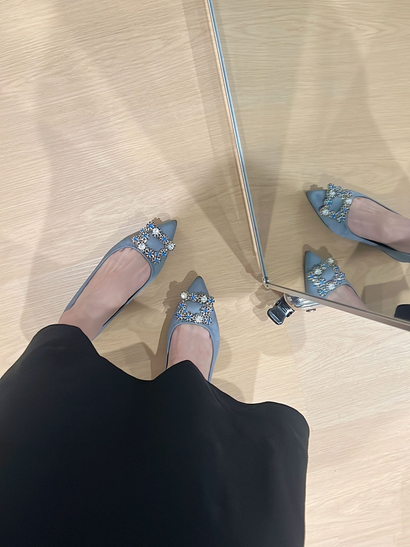 增高5cm气质雪花钻方扣尖头缎面法式浅口单鞋婚鞋气质通勤鞋详情15