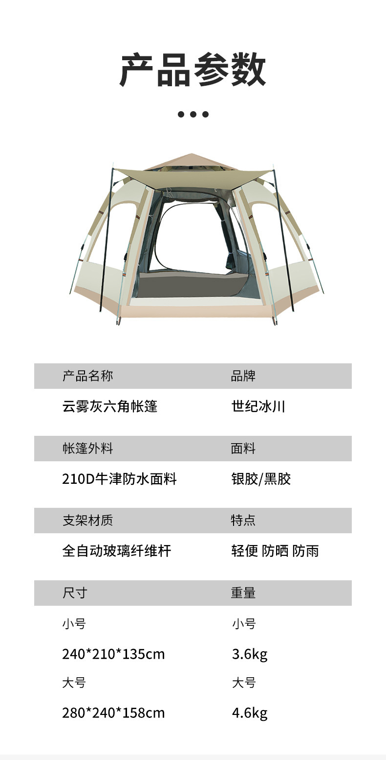 Wholesale of 3-4 person outdoor camping tents, hexagonal fully automatic folding quick-opening canopies, thickened rainproof self-driving equipment pic 23