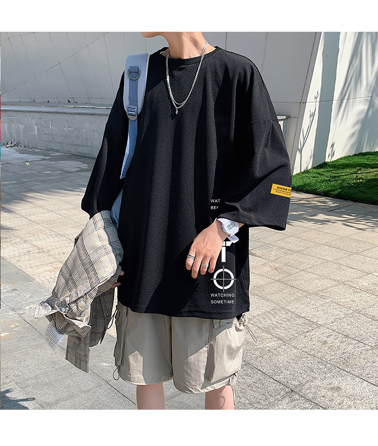 Tendencia de verano manga de siete centavos hombres versión coreana holgada manga corta camiseta plus fat size plus top top cinco centavos manga media pic 8