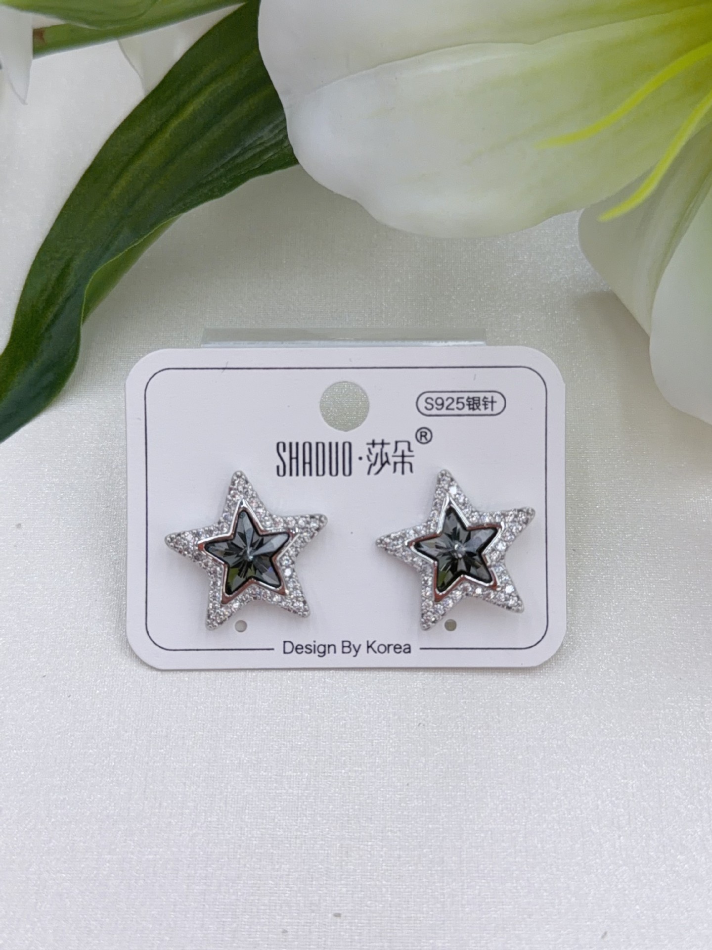 直播跨境饰品五角星满钻公主风耳环厂家直销小清新轻奢纯银女耳钉详情3