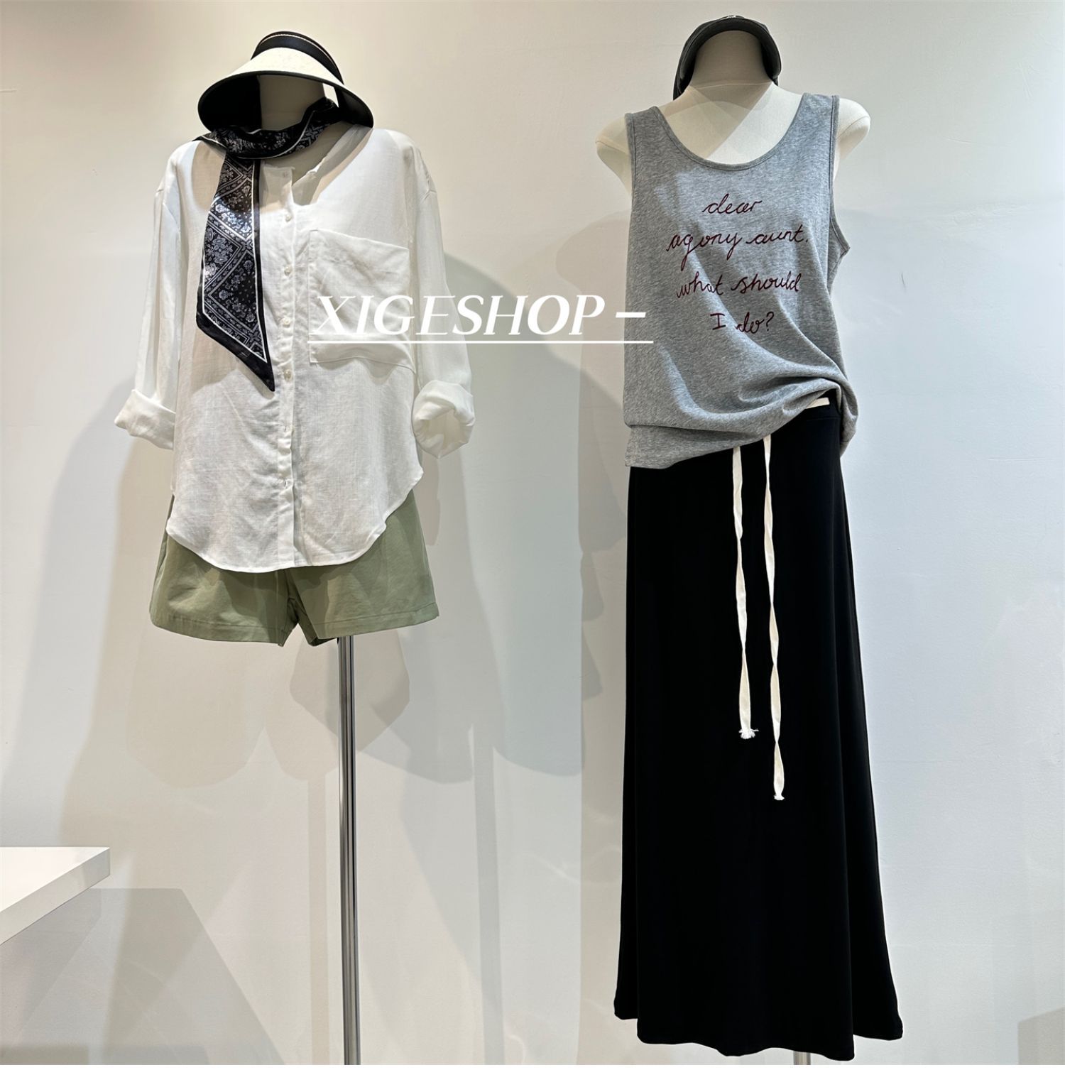 The contrasting color waist drawstring skirt is A high-waisted, slimming dress with a split mid-length, casual and versatile A-line skirt for women in summer pic 27