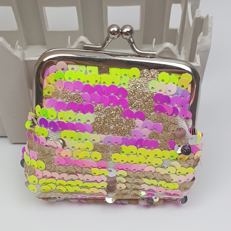 新款3寸双面彩虹亮片零钱包 硬币收纳包 铁扣夹子包 幻彩鱼麟片包详情7