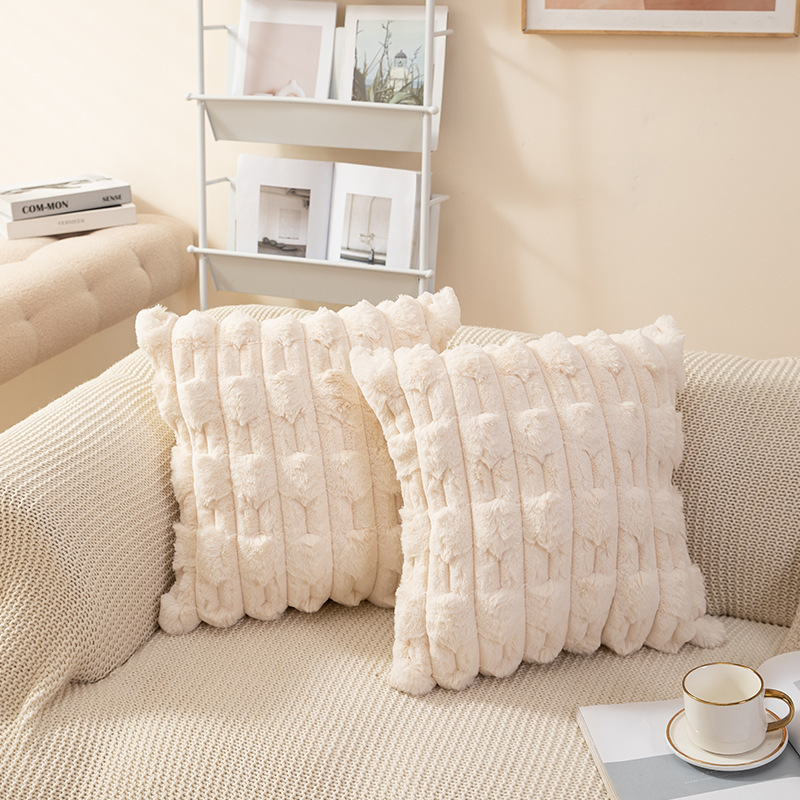 北欧ins风纯色链条编花胖条抱枕套兔毛绒床头沙发靠枕多色可选详情14