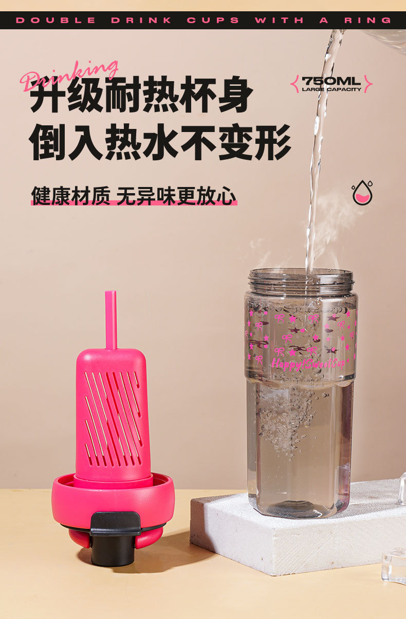 高颜值新便携茶水分离泡茶杯子吸管杯女咖啡塑料运动水杯大容量详情6